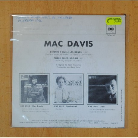 MAC DAVIS - DETENTEY HUELE LAS ROSAS / POBRE CHICO BOOGIE - SINGLE