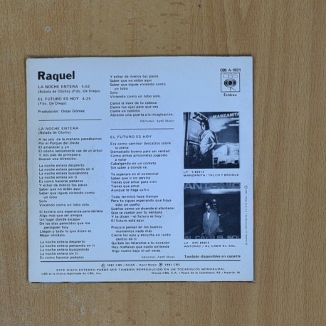 RAQUEL - LA NOCHE ENTERA - SINGLE