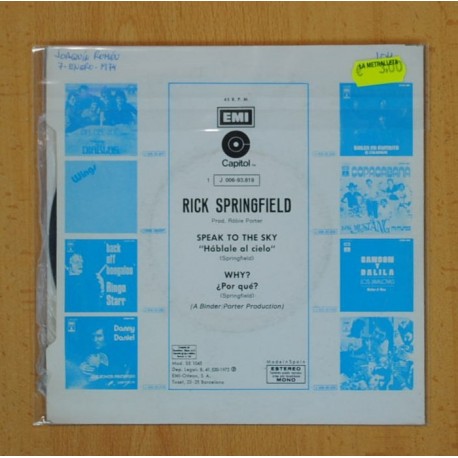 RICK SPRINGFIELD - SPEAK TO THE SKY / WHY? - SINGLE