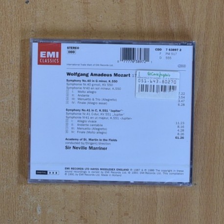 MOZART - SYMPHONIEN 40 & 41 JUPITER - CD