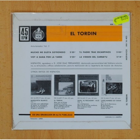 EL TORDIN ASTURIANADAS VOL. 2 - MUCHO ME GUSTA SOTRONDIO + 3 - EP