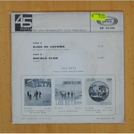 LOS BETA - BUFALO CLUB / OJOS DE ESPAÃA - SINGLE