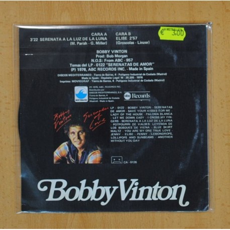 BOBBY VINTON - SERENATA A LA LUZ / ELISE - SINGLE