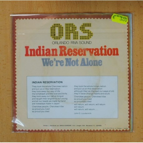 ORLANDO RIVA SOUND - INDIAN RESERVATION / WEÂ´RE NOT ALONE - SINGLE