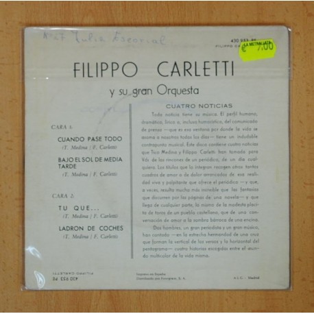 FILIPPO CARLETTI CON SU ORQUESTA - CUANDO PASE TODO + 3 - EP