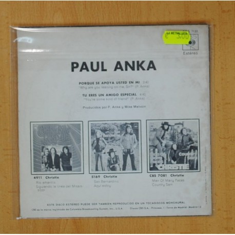 PAUL ANKA - PORQUE SE APOYA USTED EN MI / TU ERES UN AMIGO ESPECIAL - SINGLE