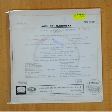 NIÃO DE MARCHENA (ESTRELLAS DEL CANTE FLAMENCO) - AIRES DE LOS ROMEROS DE ALMONTE + 3 - EP