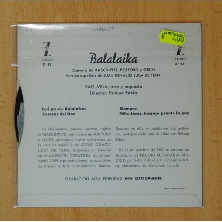 BALALAIKA SAGI-VELA - FUE EN LA BALALAIKA + 3 - EP