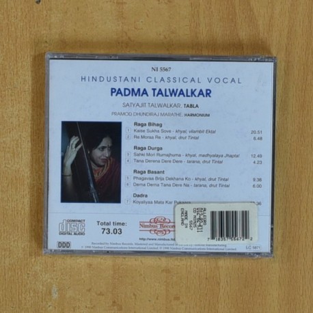 PADMA TALWALKAR - HINDUSTANI CLASSICAL VOCAL - CD