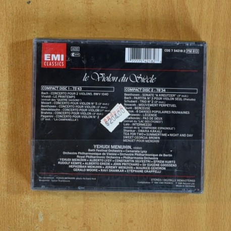 YEHUDI MENUHIN - LE VIOLON DU SIECLE - CD