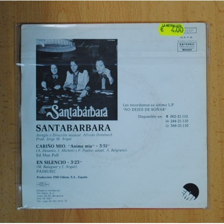 SANTABARBARA - CARIÃO MIO / EN SILENCIO - SINGLE