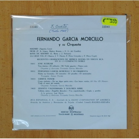 FERNANDO GARCIA MORCILLO Y SU ORQUESTA - MADRID + 3 - EP