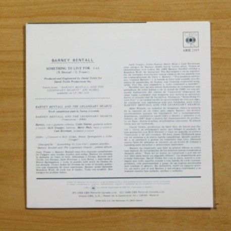 BARNEY BENTALL - SOMETHING TO LIVE FOR - SINGLE