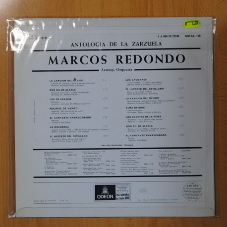 MARCOS REDONDO - ANTOLOGIA DE LA ZARZUELA - LP