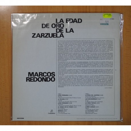 MARCOS REDONDO - LA EDAD DE ORO DE LA ZARZUELA - LP