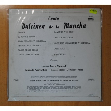 MARY MONREAL Y RONDALLA CERVANTINA - CANTA DULCINEA DE LA MANCHA - LP