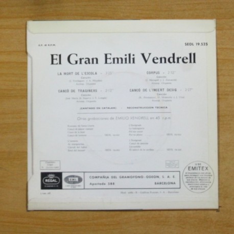 EMILI VENDRELL - LA MORT DE LÂ´ESCOLA + 3 - EP