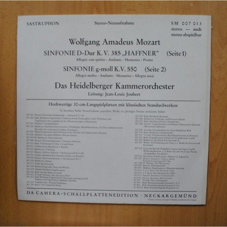 MOZART - HAFFNER SINFONIE / SINFONIE G MOLL KV 550 - LP