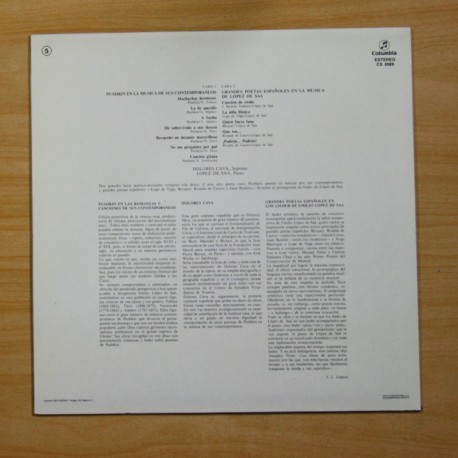 DOLORES CAVA / LOPEZ DE SAA - PUSHKIN EN LA MUSICA DE SUS CONTEMPORANEOS - LP