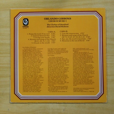 ORLANDO GIBBONS - CHURCH MUSIC 1 - LP