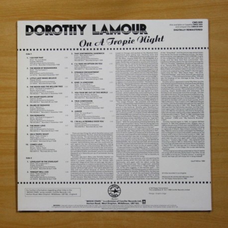 DOROTHY LAMOUR - ON A TROPIC NIGHT - LP