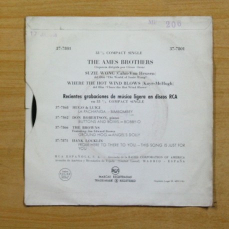 THE AMES BROTHERS - SUZIE WONG / WHERE THE HOT WIND BLOWS - SINGLE