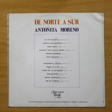 ANTOÑITA MORENO - DE NORTE A SUR - LP