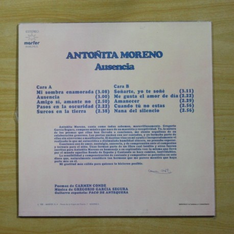 ANTOÑITA MORENO - AUSENCIA - LP
