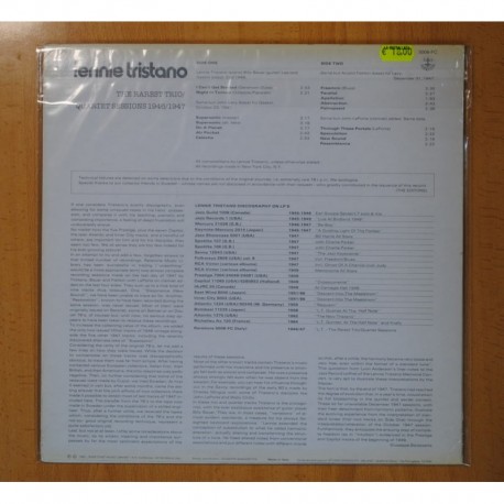 LENNIE TRISTANO - THE RAREST TRIO QUARTET SESSIONS 1946 1946 - LP