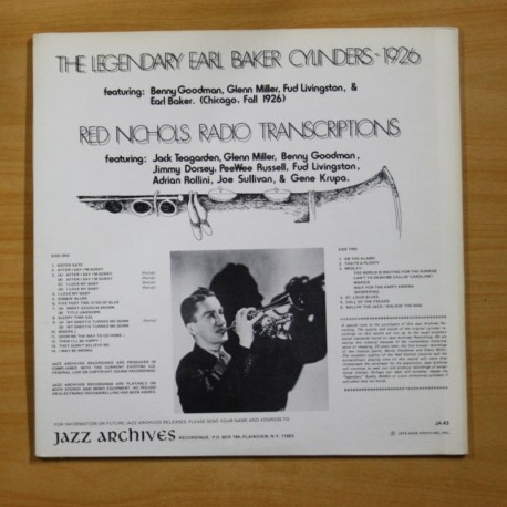 EARL BAKER / RED NICHOLS - THE LEGENDARY EARL BAKER CYLINDERS - GATEFOLD - LP