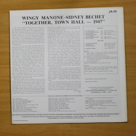 WINGY MANNONE / SIDNEY BECHET - TOGETHER TOWN HALL 1947 - LP