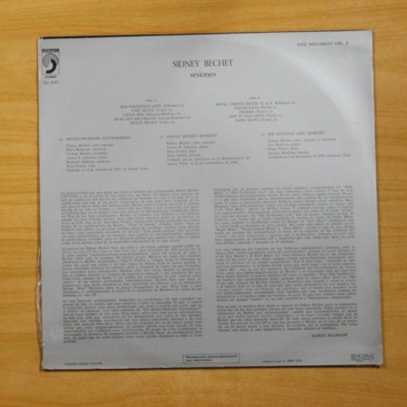SIDNEY BECHET - SESSIONS JAZZ DOCUMENT VOL 8 - LP