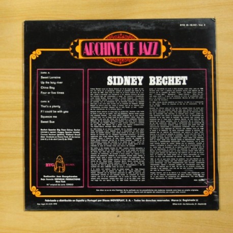 SIDNEY BECHET - ARCHIVE OF JAZZ VOLUMEN 2 - LP