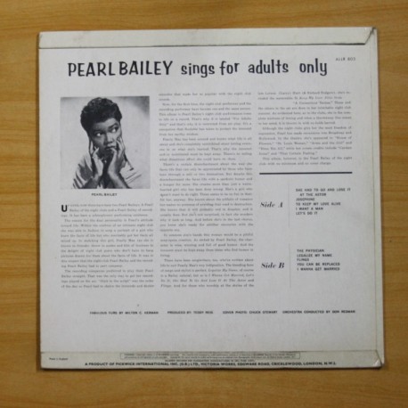 PEARL BAILEY - SINGS FOR ADULTS ONLY - LP