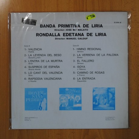 BANDA PRIMITIVA DE LIRIA - RONDALLA EDETANA DE LIRIA - LP