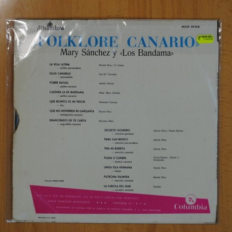 MARY SANCHEZ Y LOS BANDAMA - FOLKLORE CANARIO - LP