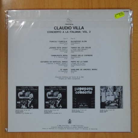 CLAUDIO VILLA - CONCIERTO A LA ITALIANA VOLUMEN 2 - LP
