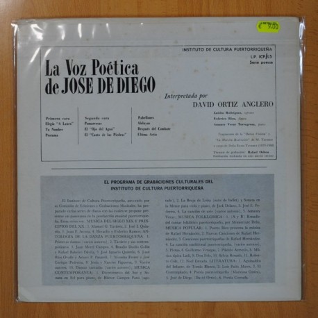 DAVID ORTIZ ANGLERO - LA VOZ POETICA DE JOSE DE DIEGO - LP