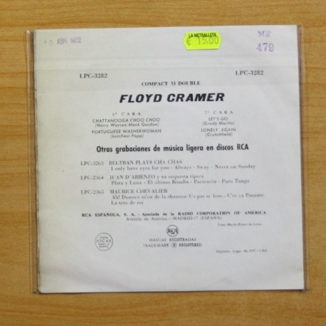 FLOYD CRAMER - CHATTANOOGA CHOO CHOO + 3 - EP