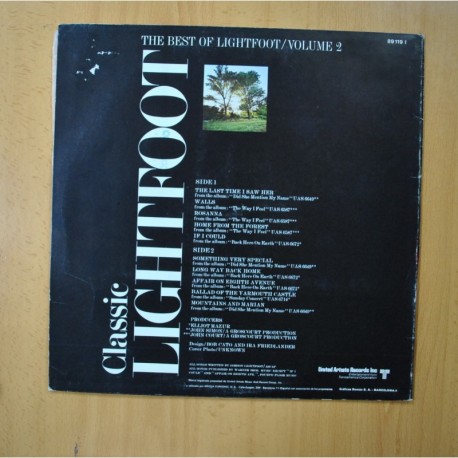 GORDON LIGHTFOOT - CLASSIC LIGHTFOOT BEST OF LIGHTFOOT VOLUME 2 - LP