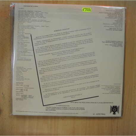 ANTONIO DEL VILLAR - BOLIVAR VIDA Y LEGADO - GATEFOLD - 3 LP