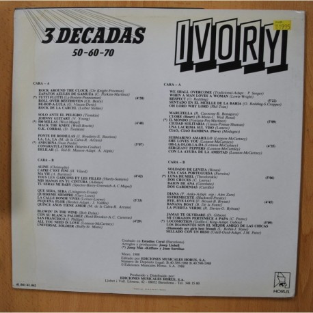 IVORY - 3 DECADAS 50 60 70 - 2 LP