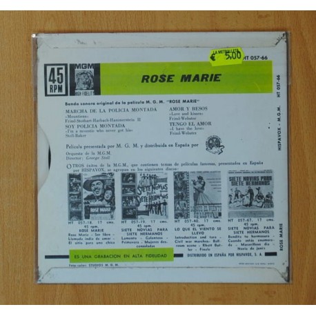 ROSE MARIE - MARCHA DE LA POLICIA MONTADA + 3 - EP