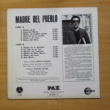 EMILIO VICENTE / CORAL SAN JOSE DE PAMPLONA - MADRE DEL PUEBLO - LP