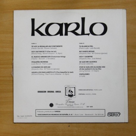 KARLO - TE VOY A REGALAR UN CONTINENTE - LP