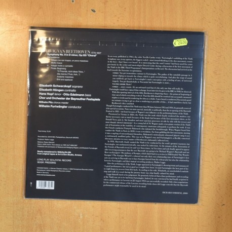 BEETHOVEN - SYMPHONY NO 9 CHORAL - 2 LP