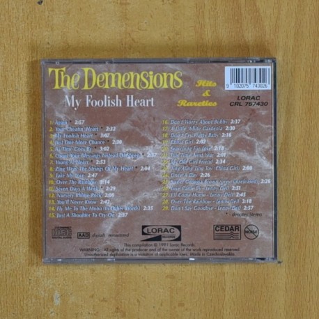 THE DEMENSIONS - MY FOOLISH HEART - CD