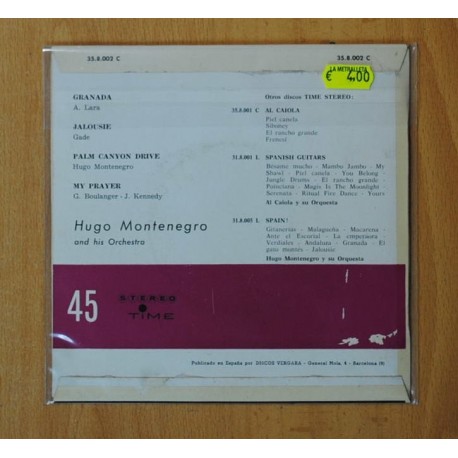 HUGO MONTENEGRO AND HIS ORCHESTRA - GRANADA + 3 - EP