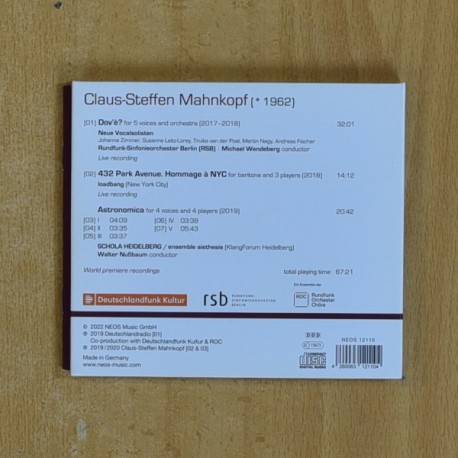 CLAUS STEFFEN MAHNKOPF - VOCAL MUSIC II - CD