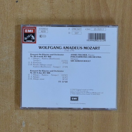 MOZART - KLAVIERKONZERTE NO 20 KV 466 & NO 23 KV 488 - CD